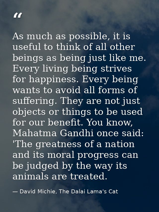 As much as possible, it is useful to think of all other beings as being just like me. Every living being strives for hap — David Michie, The Dalai Lama's Cat