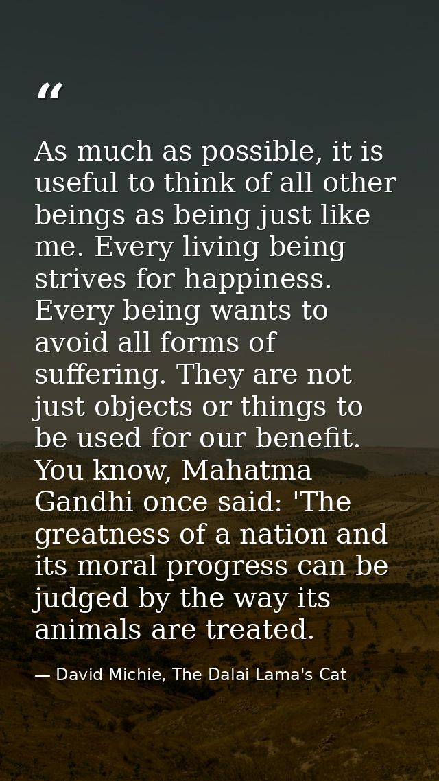 As much as possible, it is useful to think of all other beings as being just like me. Every living being strives for hap — David Michie, The Dalai Lama's Cat