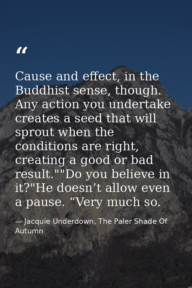 Cause and effect, in the Buddhist sense, though. Any action you undertake creates a seed that will sprout when the condi — Jacquie Underdown, The Paler Shade Of Autumn