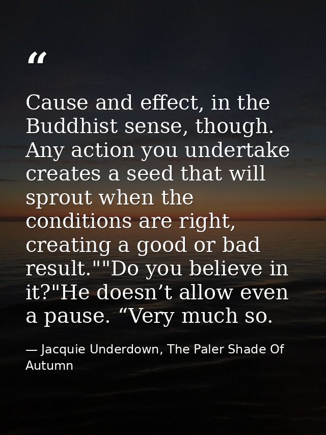Cause and effect, in the Buddhist sense, though. Any action you undertake creates a seed that will sprout when the condi — Jacquie Underdown, The Paler Shade Of Autumn