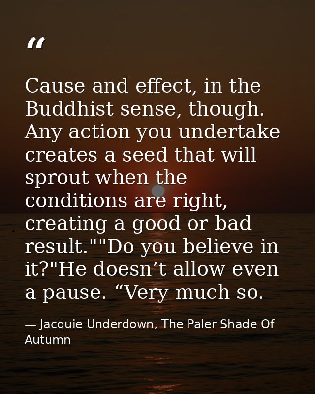 Cause and effect, in the Buddhist sense, though. Any action you undertake creates a seed that will sprout when the condi — Jacquie Underdown, The Paler Shade Of Autumn