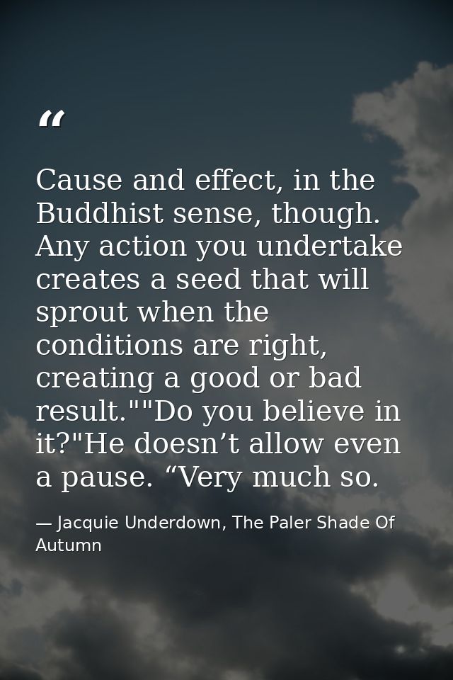 Cause and effect, in the Buddhist sense, though. Any action you undertake creates a seed that will sprout when the condi — Jacquie Underdown, The Paler Shade Of Autumn