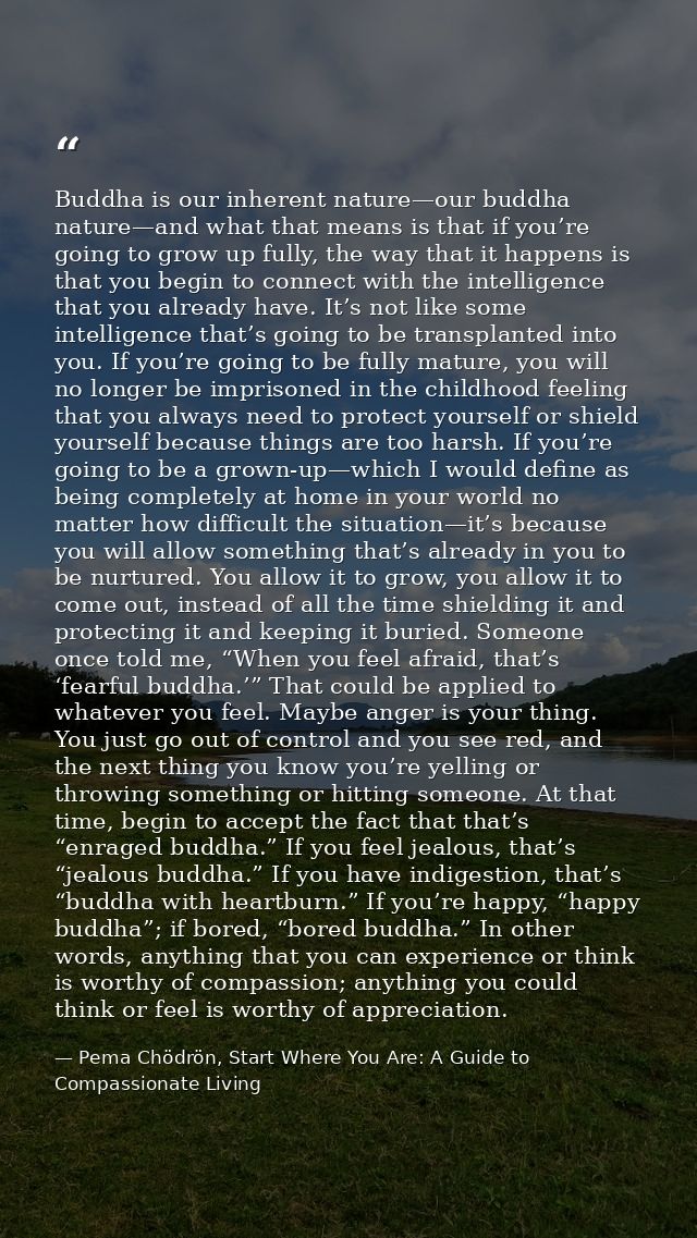 Buddha is our inherent nature—our buddha nature—and what that means is that if you’re going to grow up fully, the way th — Pema Chödrön, Start Where You Are: A Guide to Compassionate Living