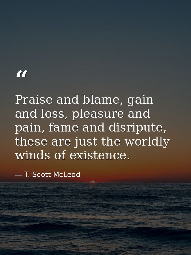 Praise and blame, gain and loss, pleasure and pain, fame and disripute, these are just the worldly winds of existence. — T. Scott McLeod