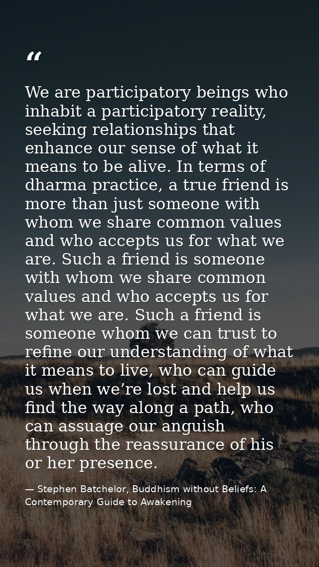 We are participatory beings who inhabit a participatory reality, seeking relationships that enhance our sense of what it — Stephen Batchelor, Buddhism without Beliefs: A Contemporary Guide to Awakening