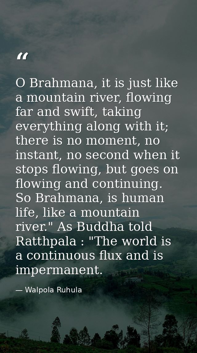 O Brahmana, it is just like a mountain river, flowing far and swift, taking everything along with it; there is no moment — Walpola Ruhula