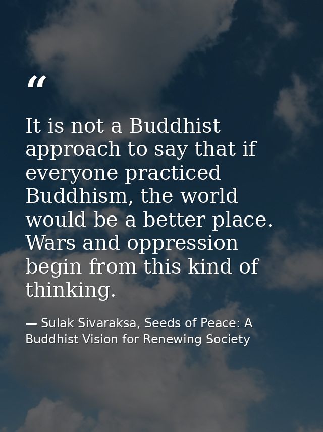 It is not a Buddhist approach to say that if everyone practiced Buddhism, the world would be a better place. Wars and op — Sulak Sivaraksa, Seeds of Peace: A Buddhist Vision for Renewing Society