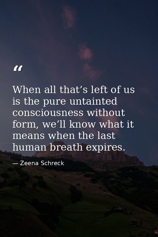 When all that’s left of us is the pure untainted consciousness without form, we’ll know what it means when the last huma — Zeena Schreck