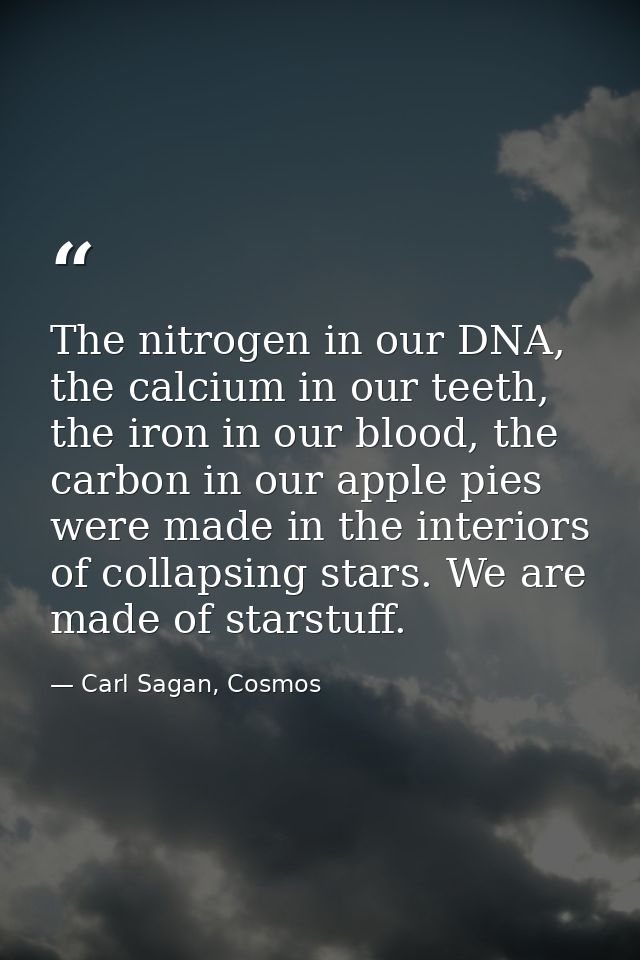 The nitrogen in our DNA, the calcium in our teeth, the iron in our blood, the carbon in our apple pies were made in the  — Carl Sagan, Cosmos