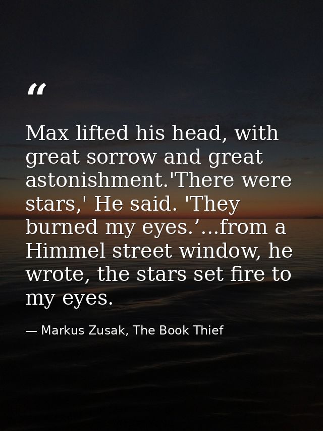 Max lifted his head, with great sorrow and great astonishment.'There were stars,' He said. 'They burned my eyes.’...from — Markus Zusak, The Book Thief