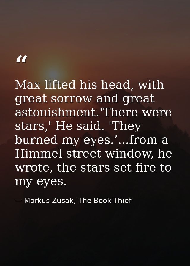 Max lifted his head, with great sorrow and great astonishment.'There were stars,' He said. 'They burned my eyes.’...from — Markus Zusak, The Book Thief