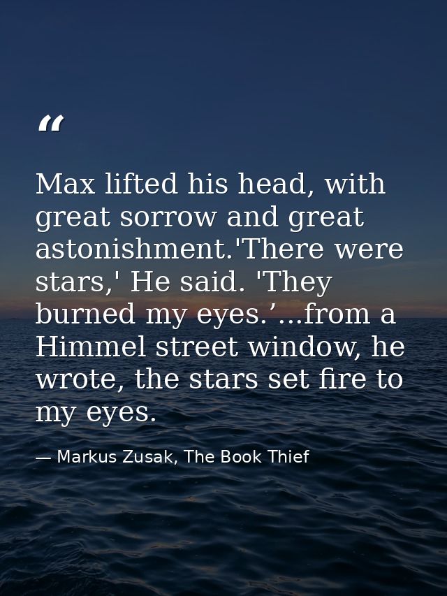 Max lifted his head, with great sorrow and great astonishment.'There were stars,' He said. 'They burned my eyes.’...from — Markus Zusak, The Book Thief