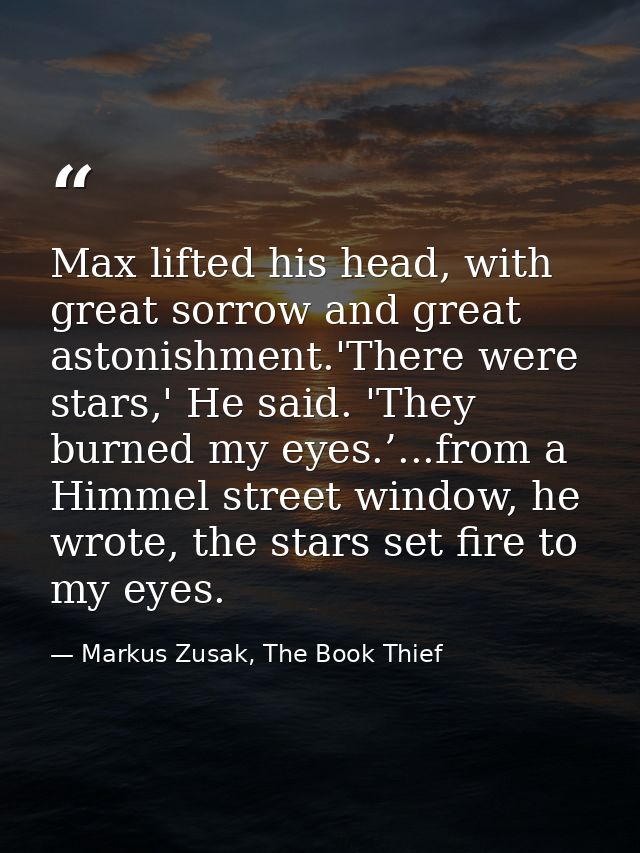 Max lifted his head, with great sorrow and great astonishment.'There were stars,' He said. 'They burned my eyes.’...from — Markus Zusak, The Book Thief