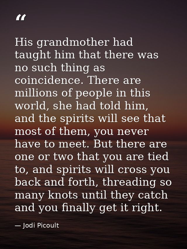 His grandmother had taught him that there was no such thing as coincidence. There are millions of people in this world,  — Jodi Picoult