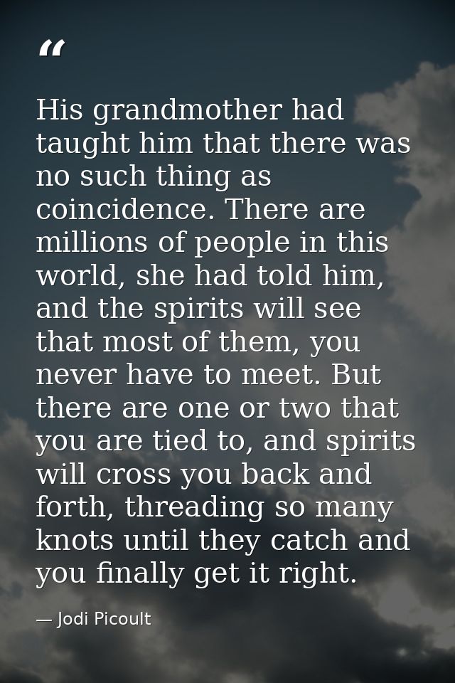 His grandmother had taught him that there was no such thing as coincidence. There are millions of people in this world,  — Jodi Picoult