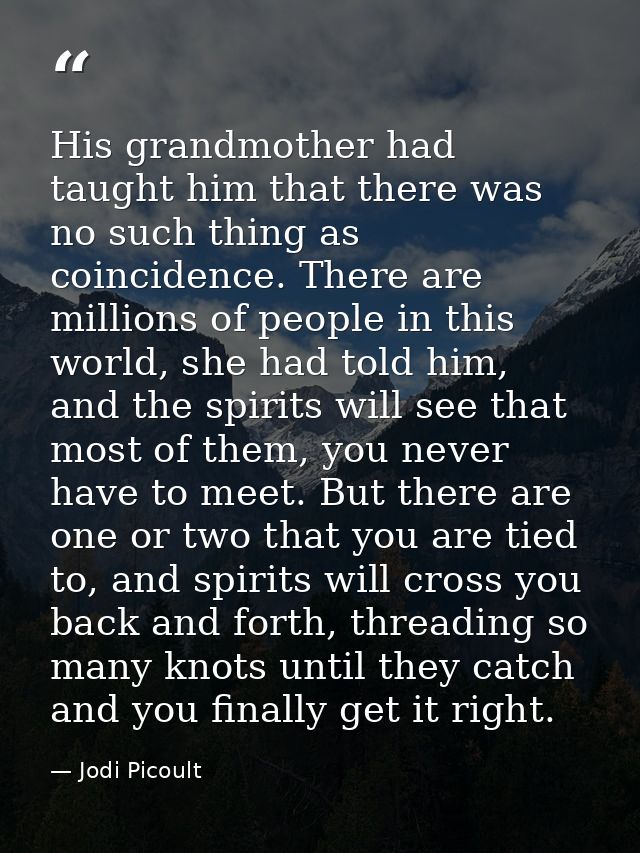 His grandmother had taught him that there was no such thing as coincidence. There are millions of people in this world,  — Jodi Picoult