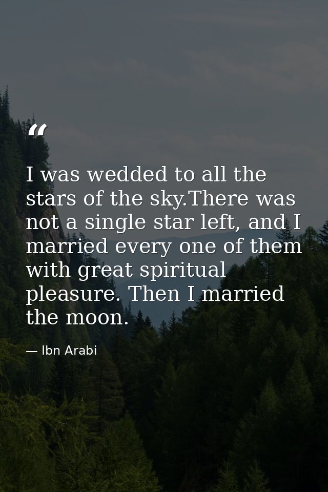 I was wedded to all the stars of the sky.There was not a single star left, and I married every one of them with great sp — Ibn Arabi