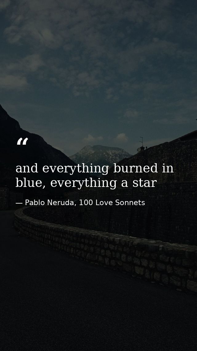 and everything burned in blue, everything a star — Pablo Neruda, 100 Love Sonnets