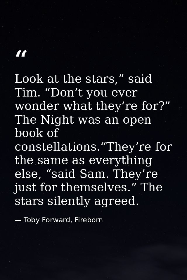 Look at the stars,” said Tim. “Don’t you ever wonder what they’re for?” The Night was an open book of constellations.“Th — Toby Forward, Fireborn
