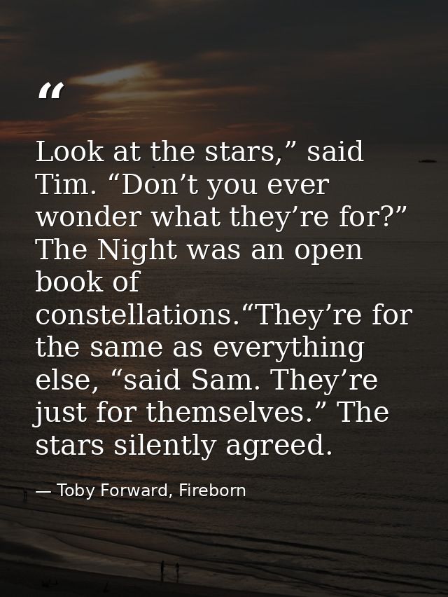 Look at the stars,” said Tim. “Don’t you ever wonder what they’re for?” The Night was an open book of constellations.“Th — Toby Forward, Fireborn