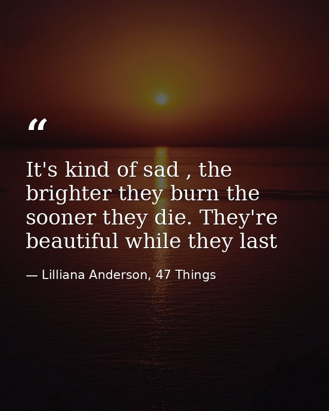 It's kind of sad , the brighter they burn the sooner they die. They're beautiful while they last — Lilliana Anderson, 47 Things