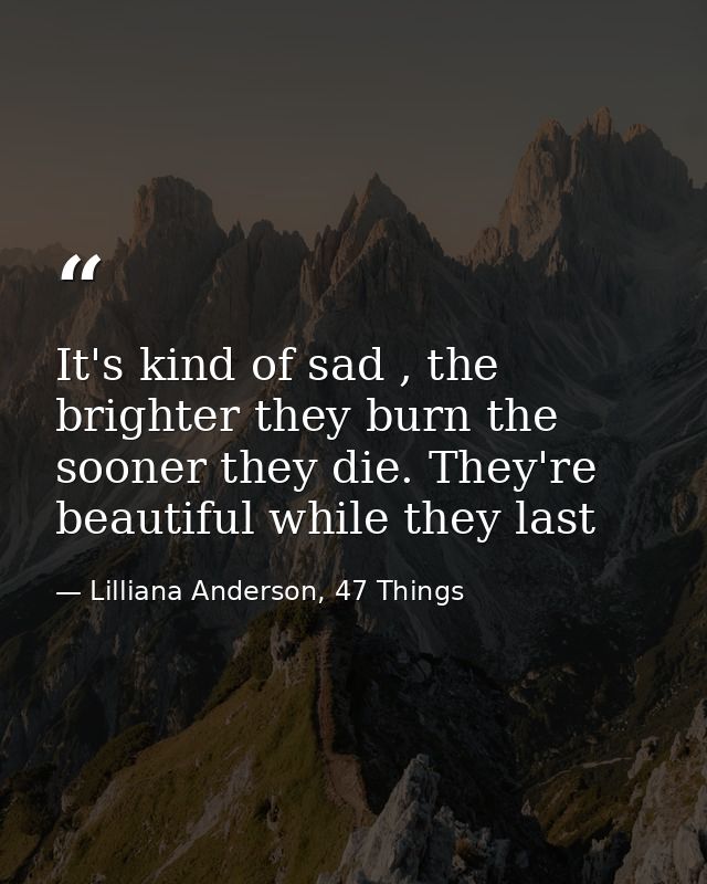 It's kind of sad , the brighter they burn the sooner they die. They're beautiful while they last — Lilliana Anderson, 47 Things