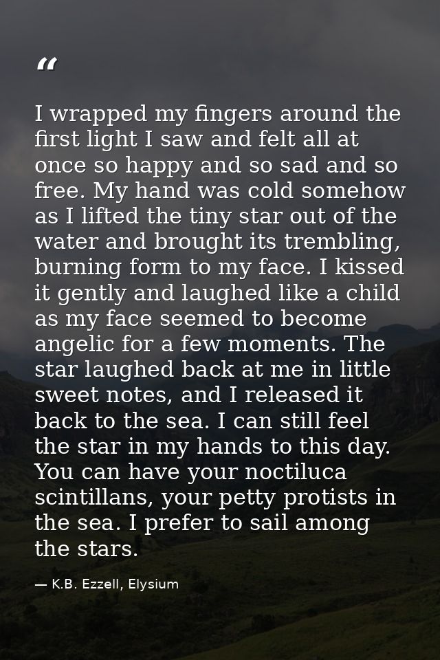 I wrapped my fingers around the first light I saw and felt all at once so happy and so sad and so free. My hand was cold — K.B. Ezzell, Elysium