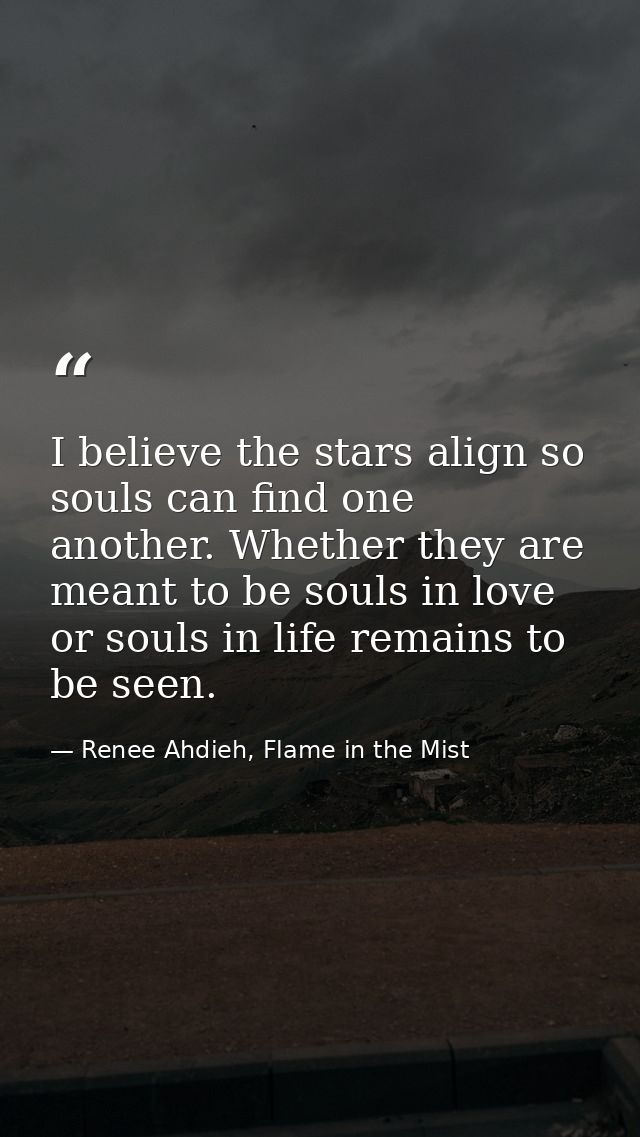 I believe the stars align so souls can find one another. Whether they are meant to be souls in love or souls in life rem — Renee Ahdieh, Flame in the Mist