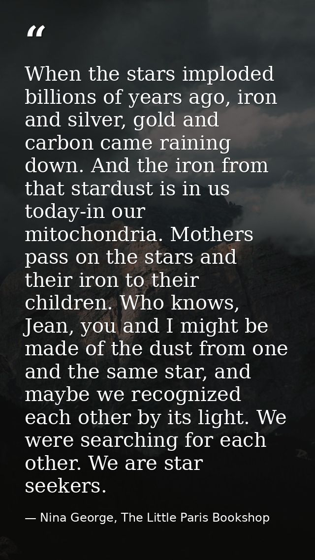 When the stars imploded billions of years ago, iron and silver, gold and carbon came raining down. And the iron from tha — Nina George, The Little Paris Bookshop