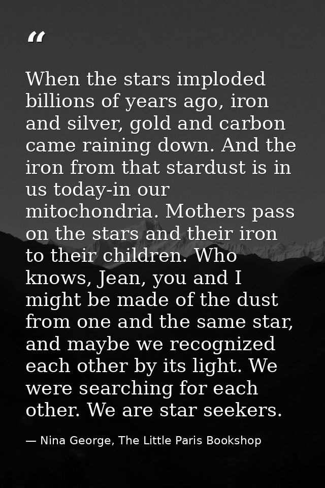When the stars imploded billions of years ago, iron and silver, gold and carbon came raining down. And the iron from tha — Nina George, The Little Paris Bookshop