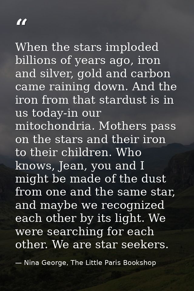 When the stars imploded billions of years ago, iron and silver, gold and carbon came raining down. And the iron from tha — Nina George, The Little Paris Bookshop
