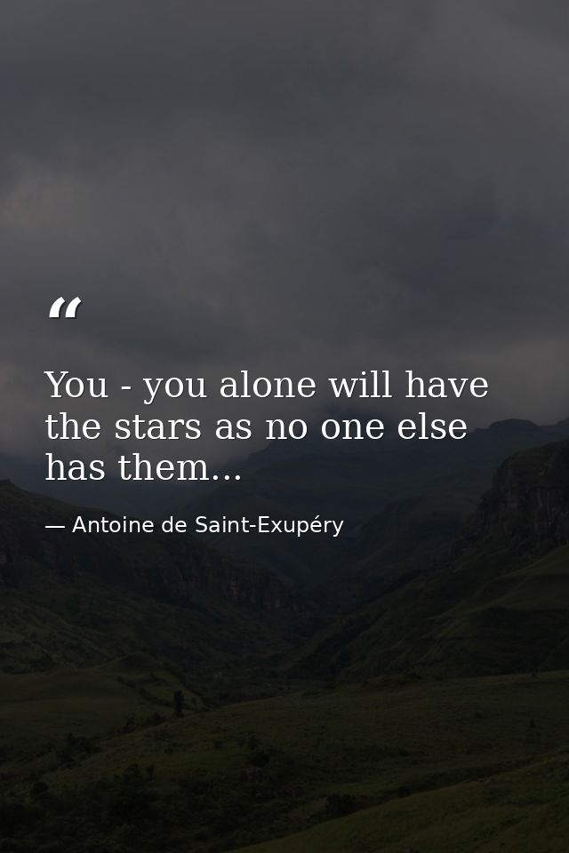 You - you alone will have the stars as no one else has them... — Antoine de Saint-Exupéry