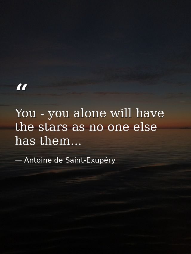 You - you alone will have the stars as no one else has them... — Antoine de Saint-Exupéry