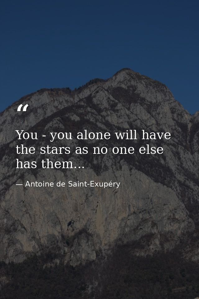 You - you alone will have the stars as no one else has them... — Antoine de Saint-Exupéry