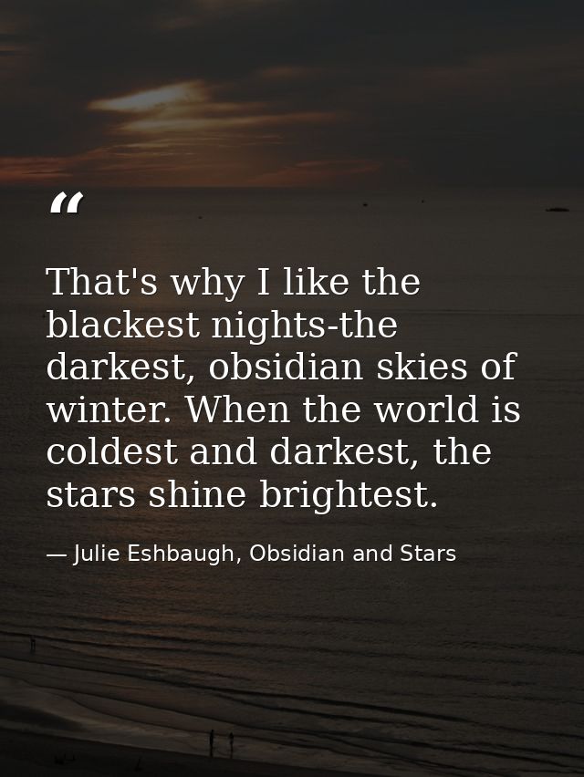 That's why I like the blackest nights-the darkest, obsidian skies of winter. When the world is coldest and darkest, the  — Julie Eshbaugh, Obsidian and Stars