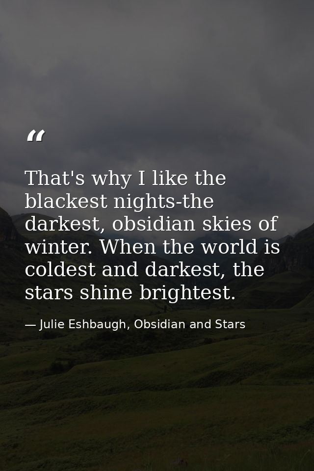 That's why I like the blackest nights-the darkest, obsidian skies of winter. When the world is coldest and darkest, the  — Julie Eshbaugh, Obsidian and Stars