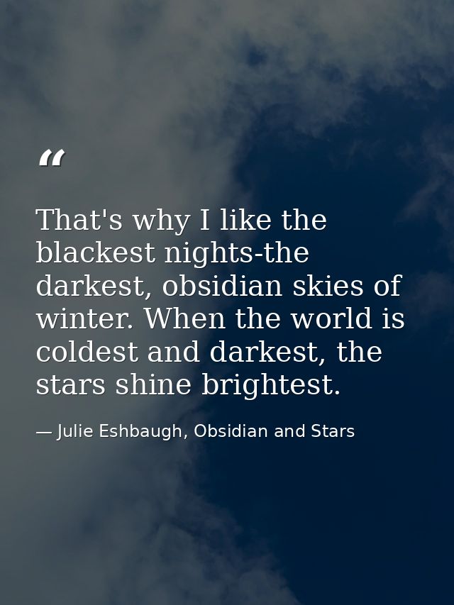 That's why I like the blackest nights-the darkest, obsidian skies of winter. When the world is coldest and darkest, the  — Julie Eshbaugh, Obsidian and Stars