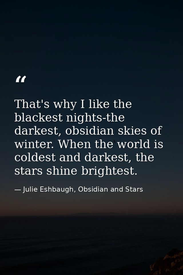 That's why I like the blackest nights-the darkest, obsidian skies of winter. When the world is coldest and darkest, the  — Julie Eshbaugh, Obsidian and Stars