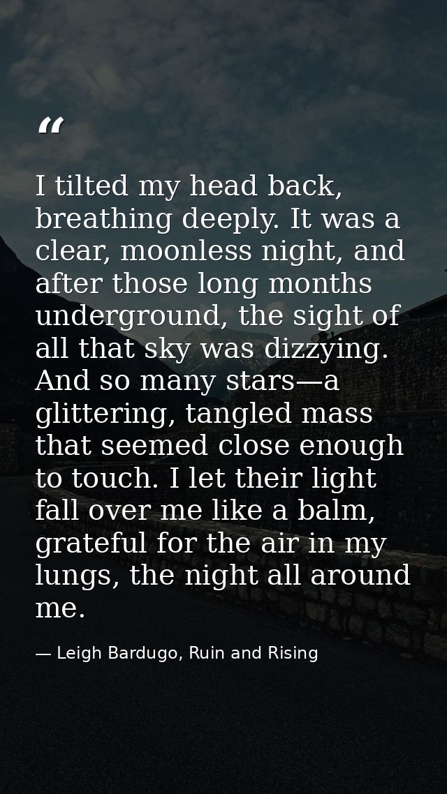 I tilted my head back, breathing deeply. It was a clear, moonless night, and after those long months underground, the si — Leigh Bardugo, Ruin and Rising