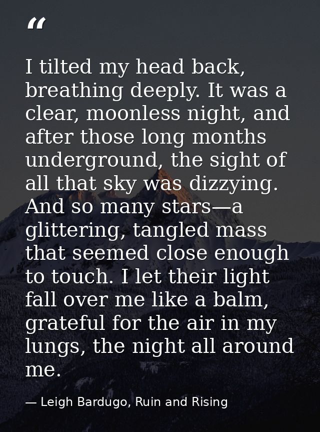 I tilted my head back, breathing deeply. It was a clear, moonless night, and after those long months underground, the si — Leigh Bardugo, Ruin and Rising