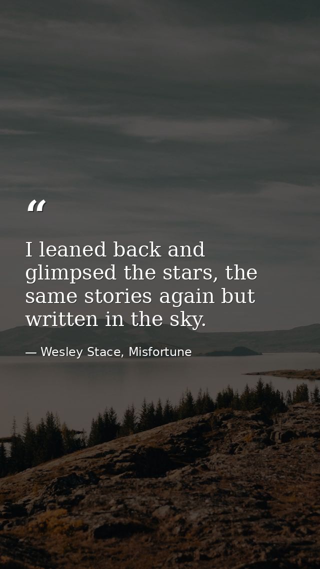 I leaned back and glimpsed the stars, the same stories again but written in the sky. — Wesley Stace, Misfortune