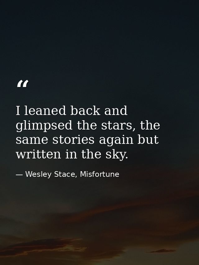 I leaned back and glimpsed the stars, the same stories again but written in the sky. — Wesley Stace, Misfortune