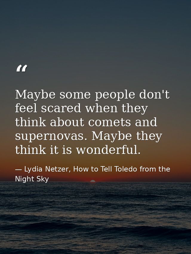 Maybe some people don't feel scared when they think about comets and supernovas. Maybe they think it is wonderful. — Lydia Netzer, How to Tell Toledo from the Night Sky