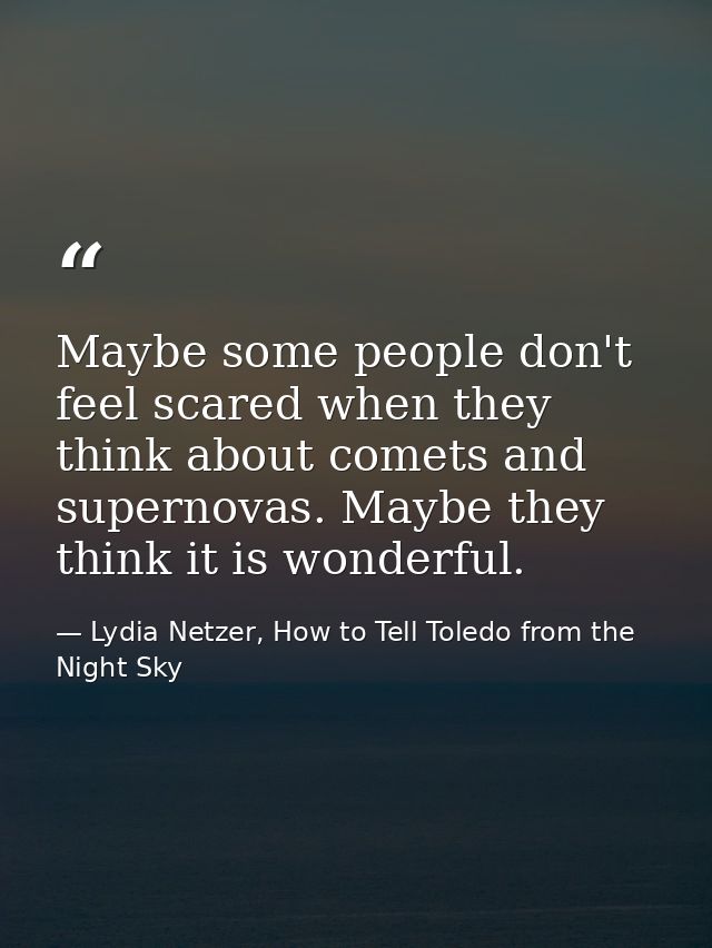 Maybe some people don't feel scared when they think about comets and supernovas. Maybe they think it is wonderful. — Lydia Netzer, How to Tell Toledo from the Night Sky