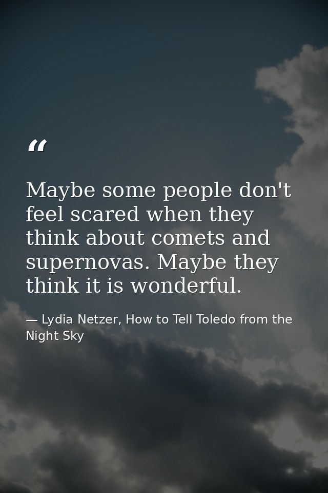 Maybe some people don't feel scared when they think about comets and supernovas. Maybe they think it is wonderful. — Lydia Netzer, How to Tell Toledo from the Night Sky