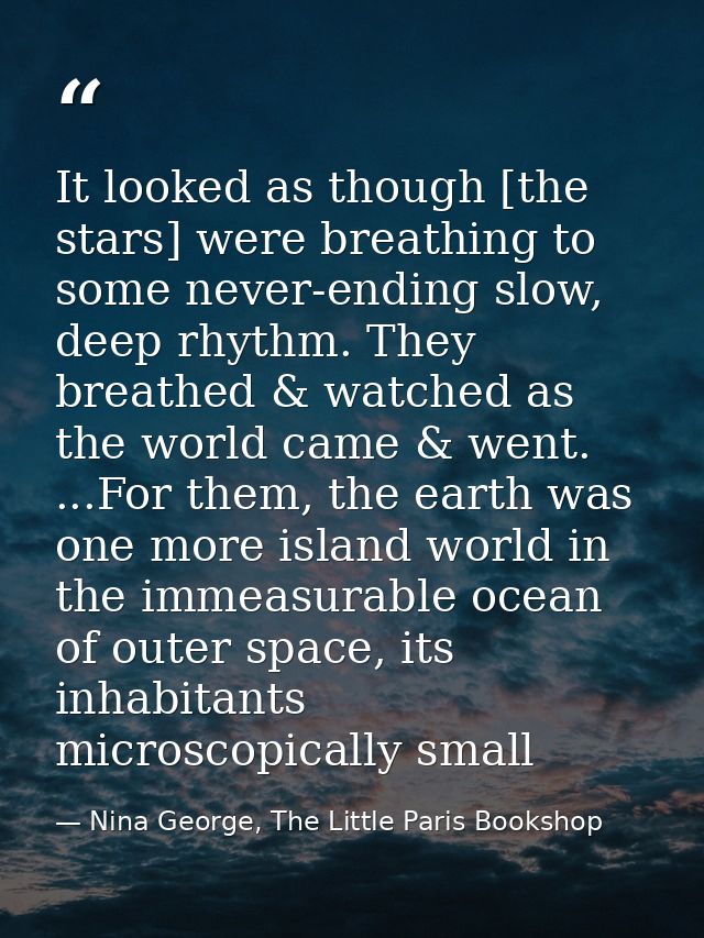 It looked as though [the stars] were breathing to some never-ending slow, deep rhythm. They breathed & watched as the wo — Nina George, The Little Paris Bookshop