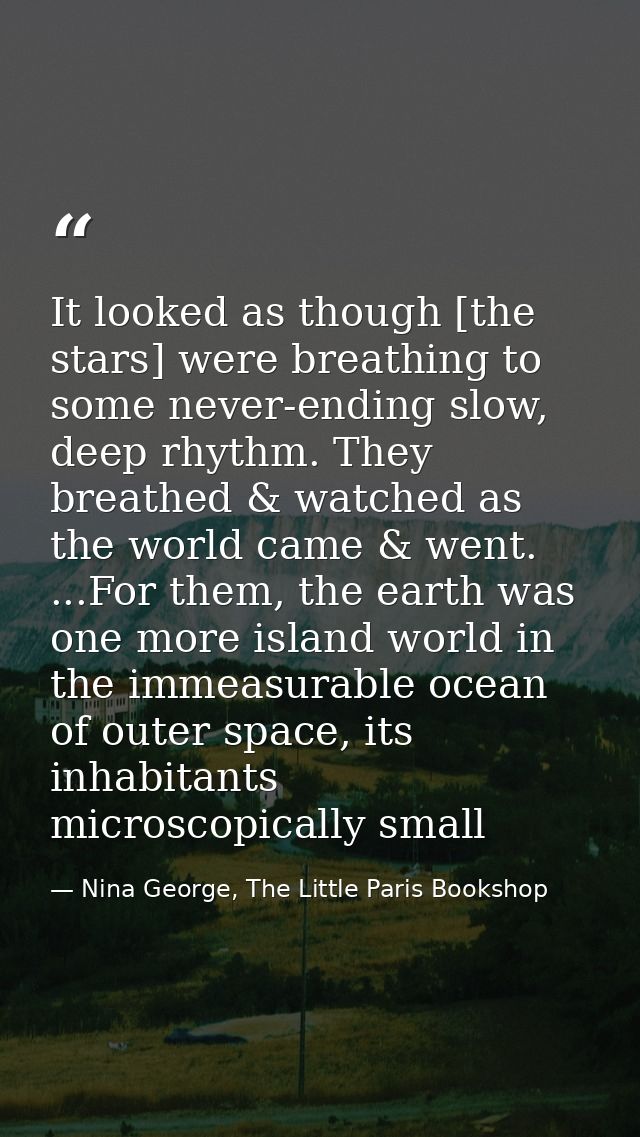 It looked as though [the stars] were breathing to some never-ending slow, deep rhythm. They breathed & watched as the wo — Nina George, The Little Paris Bookshop
