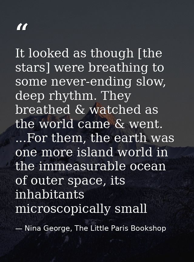 It looked as though [the stars] were breathing to some never-ending slow, deep rhythm. They breathed & watched as the wo — Nina George, The Little Paris Bookshop