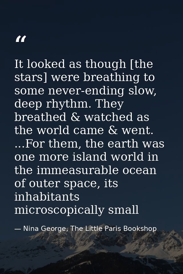 It looked as though [the stars] were breathing to some never-ending slow, deep rhythm. They breathed & watched as the wo — Nina George, The Little Paris Bookshop