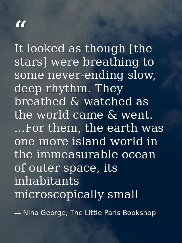 It looked as though [the stars] were breathing to some never-ending slow, deep rhythm. They breathed & watched as the wo — Nina George, The Little Paris Bookshop